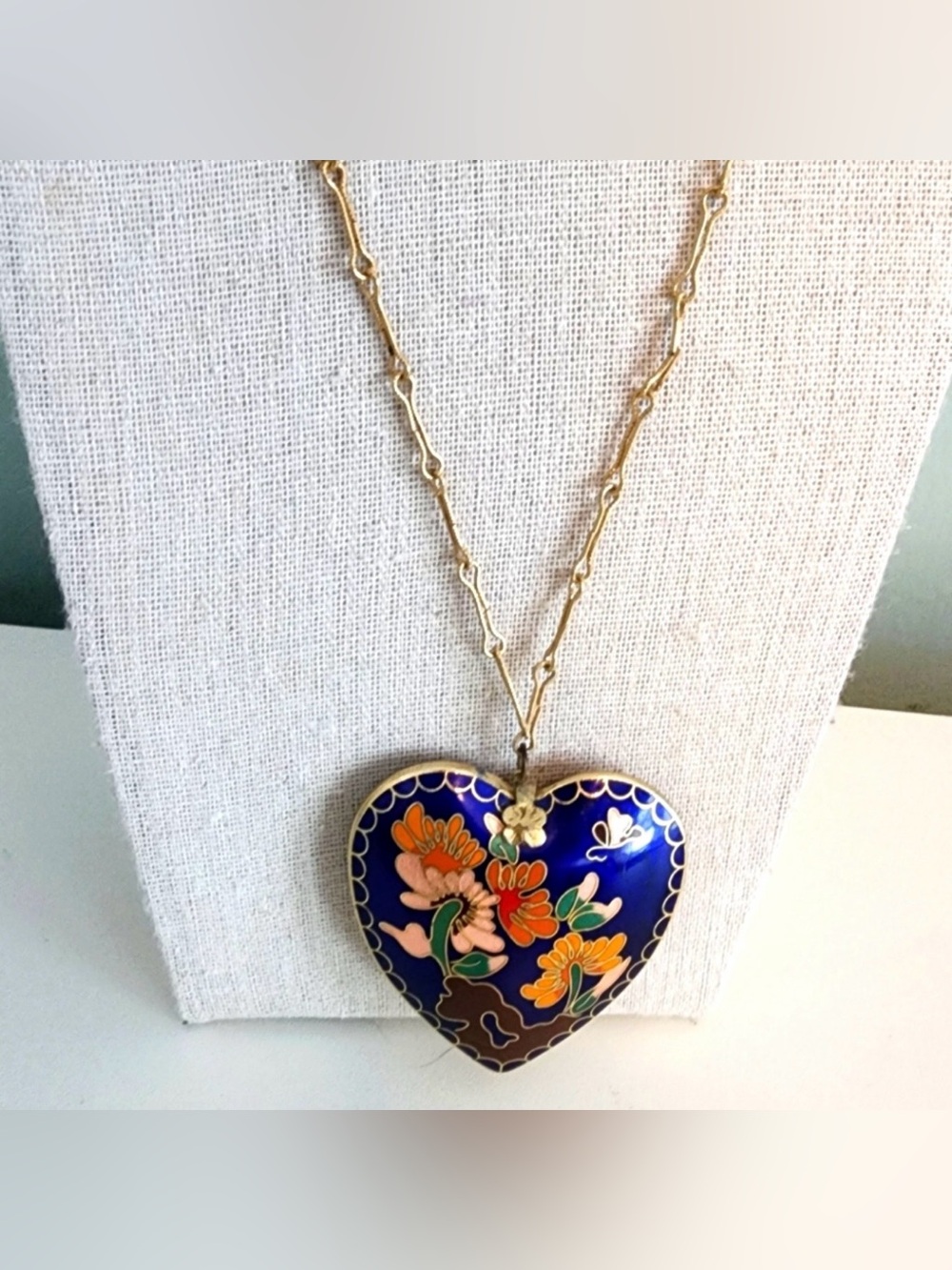 Vintage Cloisonné Heart Necklace